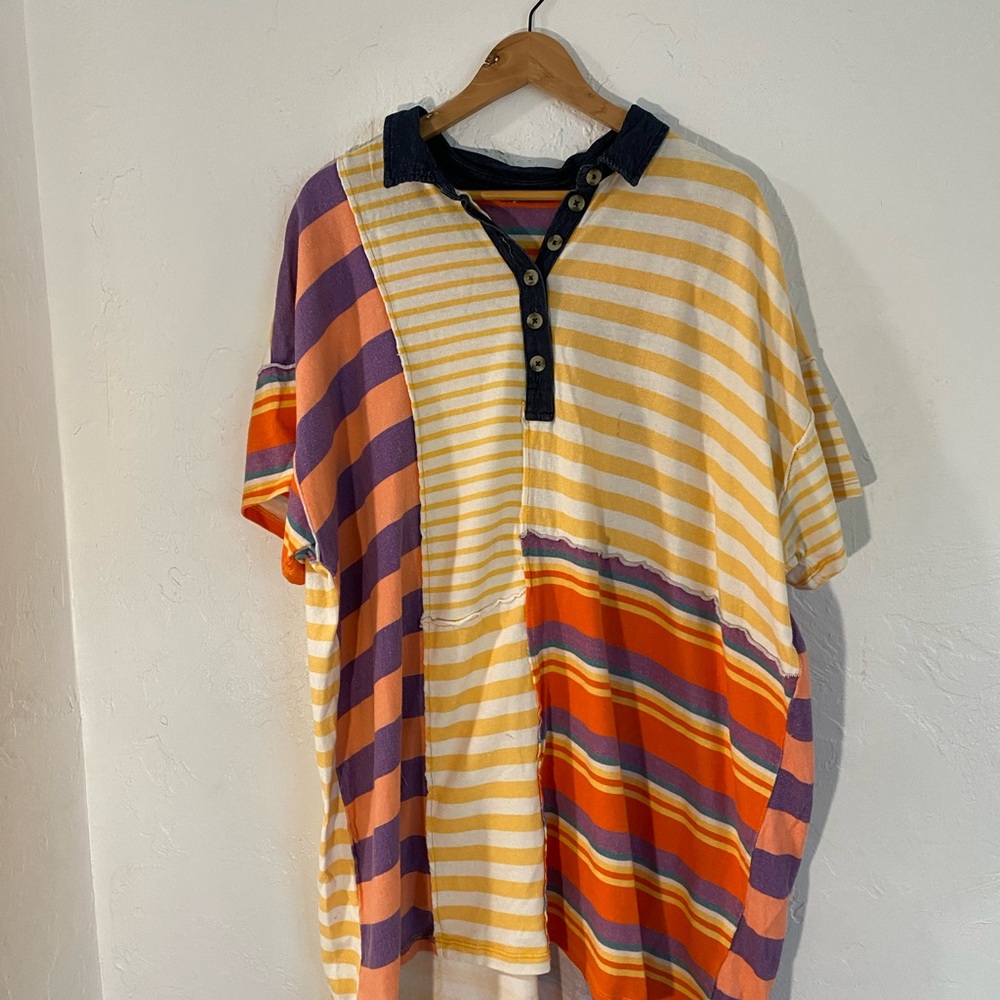 Free People Multicolor Striped 3- Button Shirt